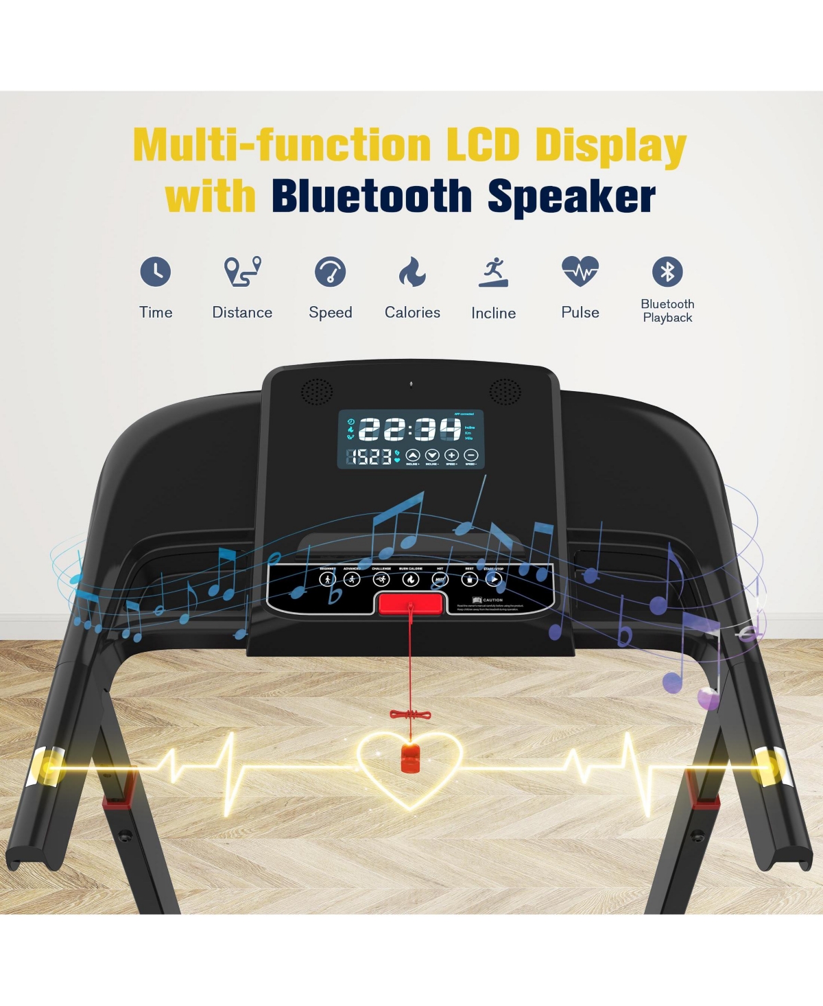 Redliro Foldable Treadmill, 15% Auto Incline, Capacity, Bluetooth, Voice Control, Heart Rate Monitor, for Home & Officel