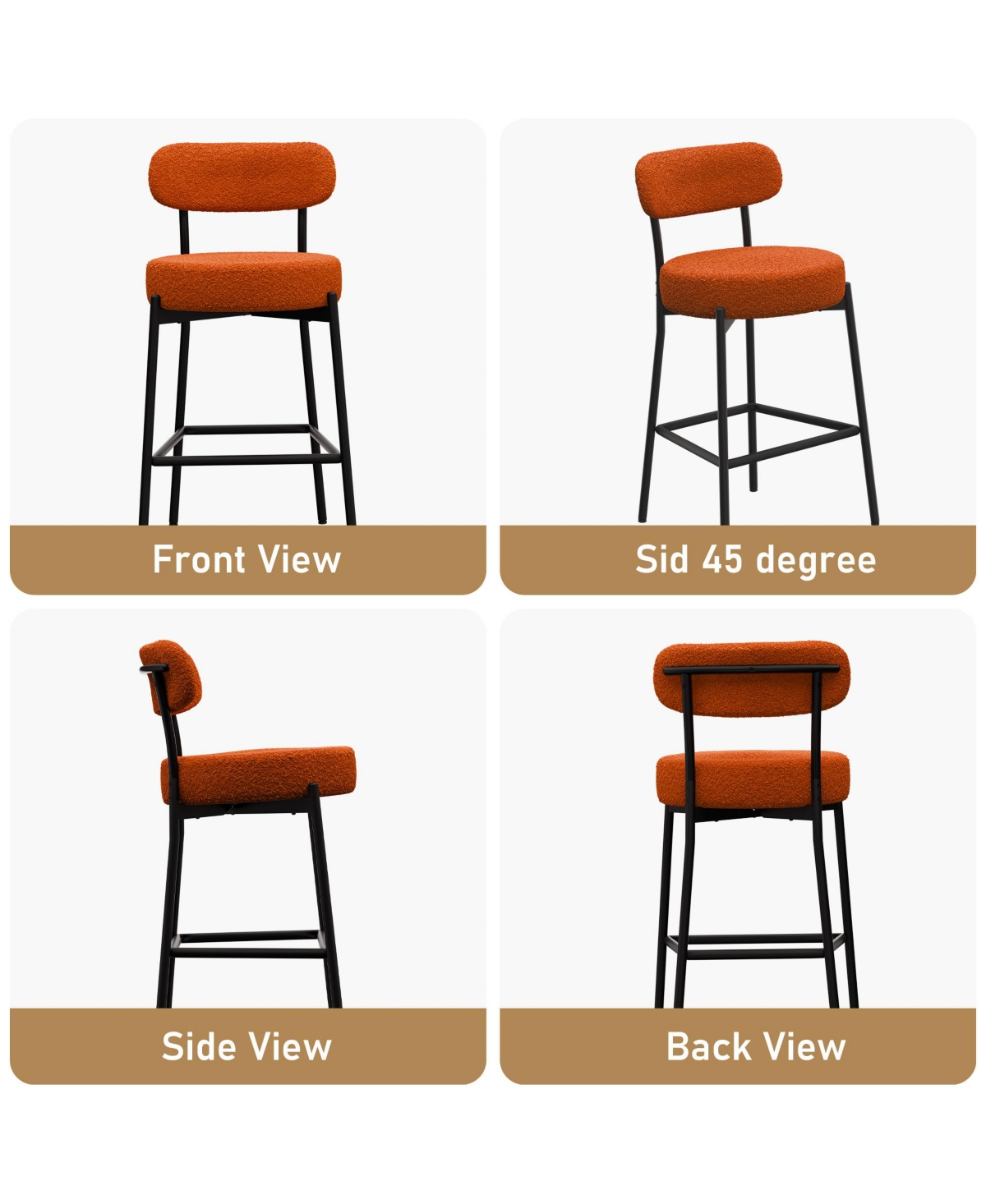 Dyhome Bar Stools Set of 4, Inches Counter Height Kitchen Bar Stools with Back, Modern Metal Tall Bar Stools for Kitchen Island