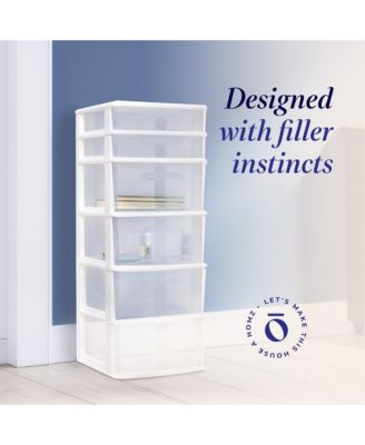 Plastic 6 Clear Drawer Medium Home Storage Container Tower, White Frame