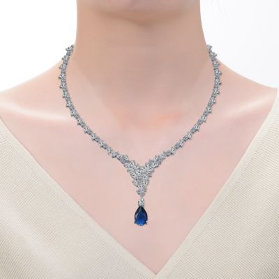 Modern White Gold Plated Cubic ZIrconia Cluster Y-Necklace
