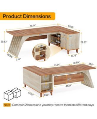 L-Shaped Executive Office Desk, 78.74" Large Computer Desk with Drawer and Lateral File Cabinet, Home Business Workstation Set
