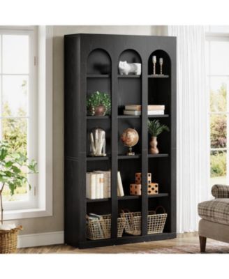 5-Tier Farmhouse Tall Bookshelf, 70.87-Inch Rustic Wood Bookcase with Open Shelves, Large Mid Century Modern Book Shelf