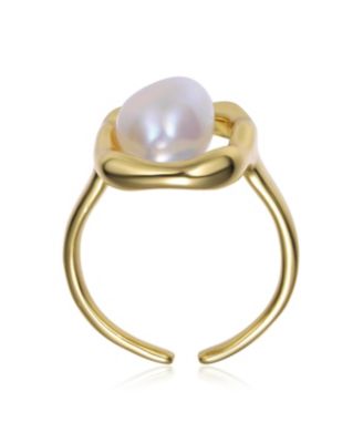 Sterling Silver 14K Gold Plated with Genuine Freshwater Pearl Ring