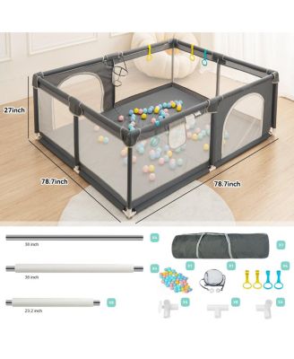 Baby Playpen, 79x79'' Extra Large Baby Playard, Kids Activity Center with Anti-Slip Base, Safety Play Yard for Infants Toddlers