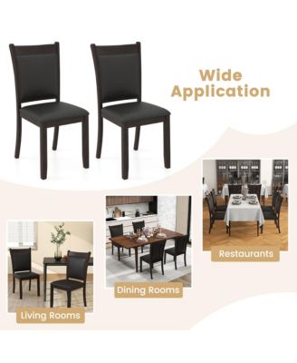 Set of 2 Faux Leather Padded Seat Rubber Wood Legs Upholstered Dining Chairs