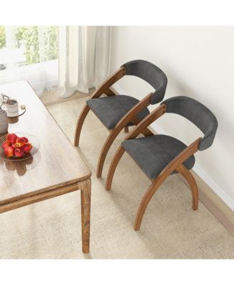 Dining Chair Set of 4 w/ Padded Cushion Curved Back Arched Rubber Wood Legs