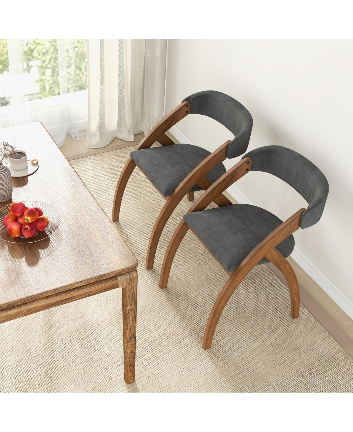 Gymax Dining Chair Set of 4 w/ Padded Cushion Curved Back Arched Rubber Wood Legs