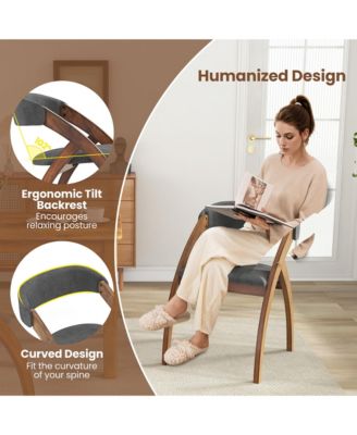 Dining Chair Set of 4 w/ Padded Cushion Curved Back Arched Rubber Wood Legs