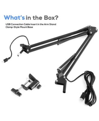 Adjustable Scissor Arm Microphone Stand with USB Cable, Shock Mount, and Desk Clamp