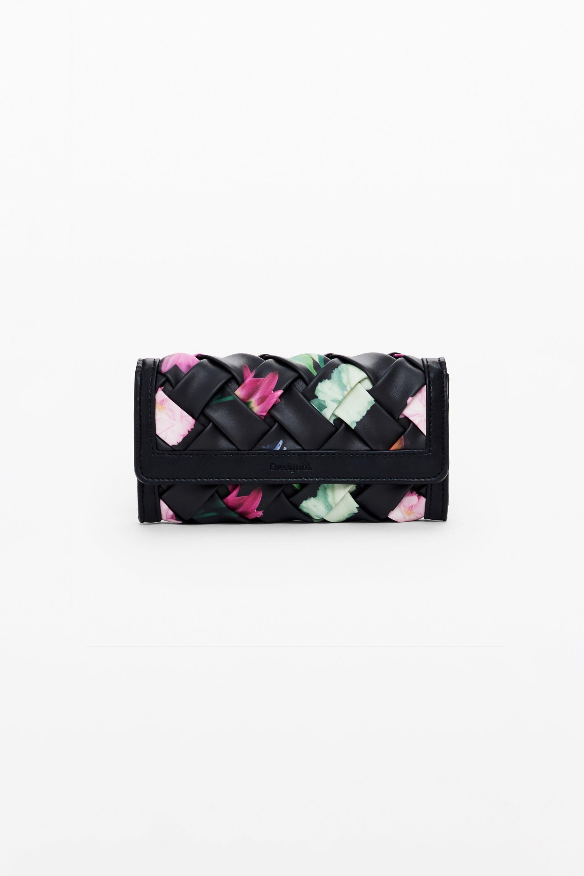 Women's Large braided floral wallet - Black