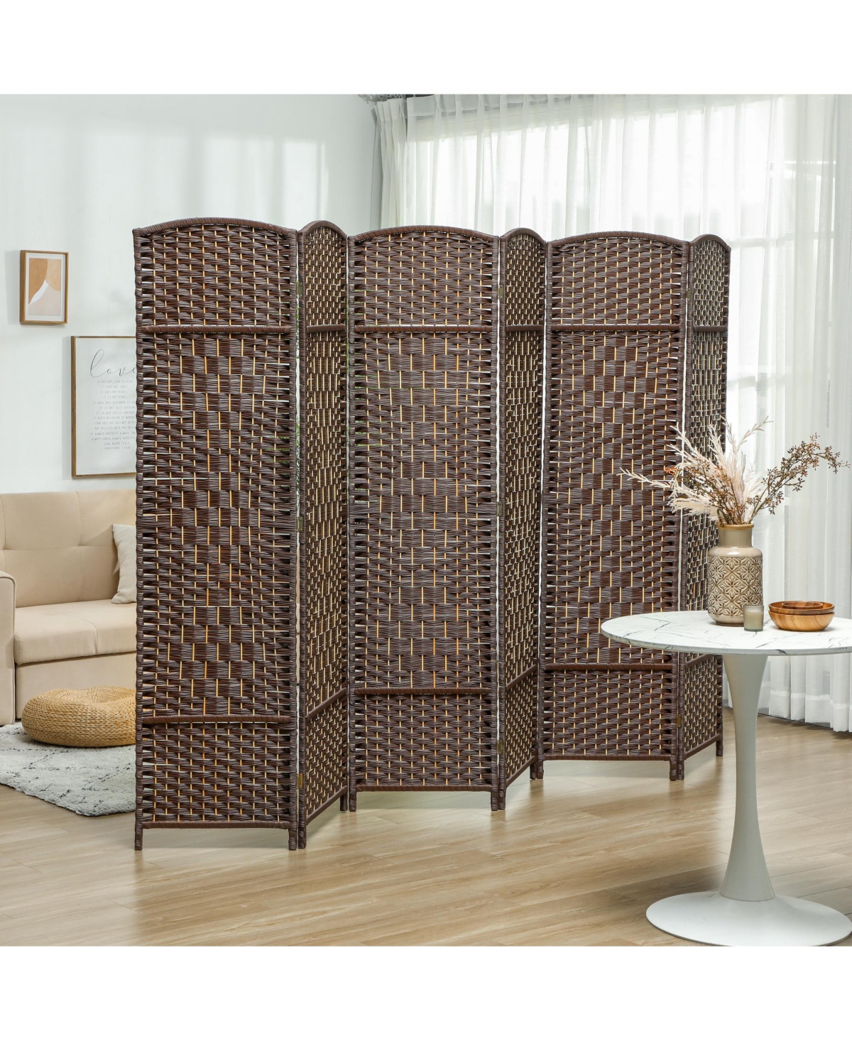 Homcom 6 Panel Room Divider Hand-Woven Freesding Partition,