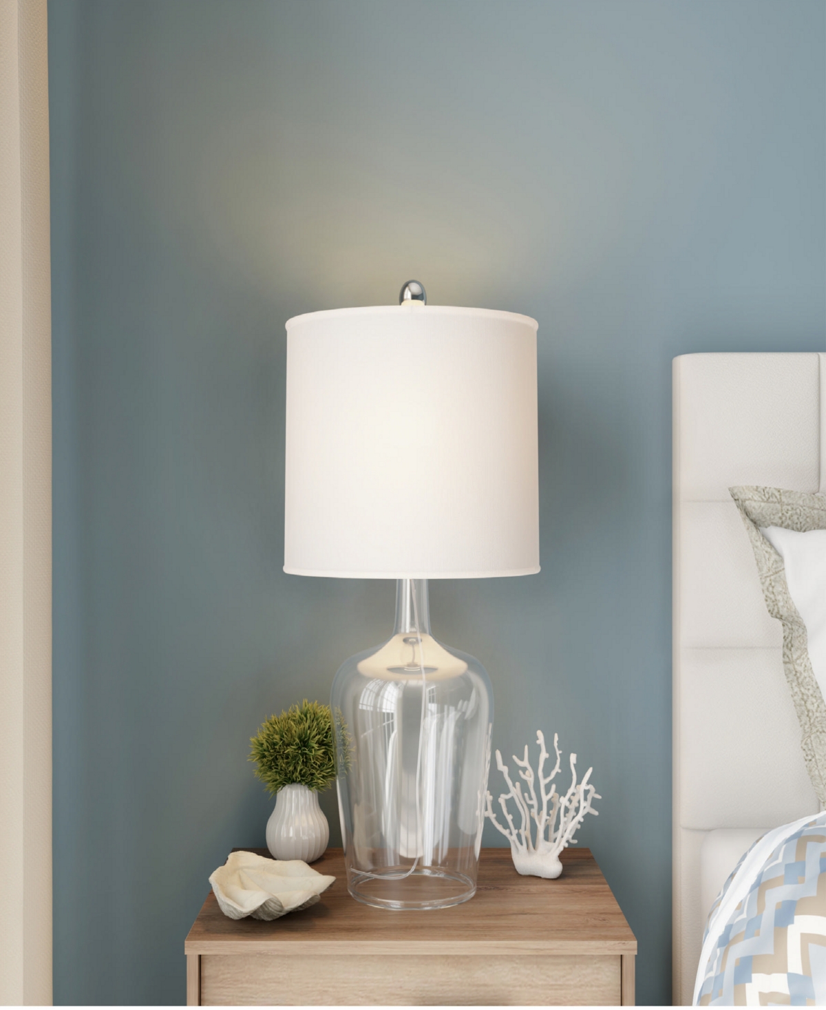 Lavish Home 26" Glass Cloche Table Lamp Set In Clear Glass And Ivory