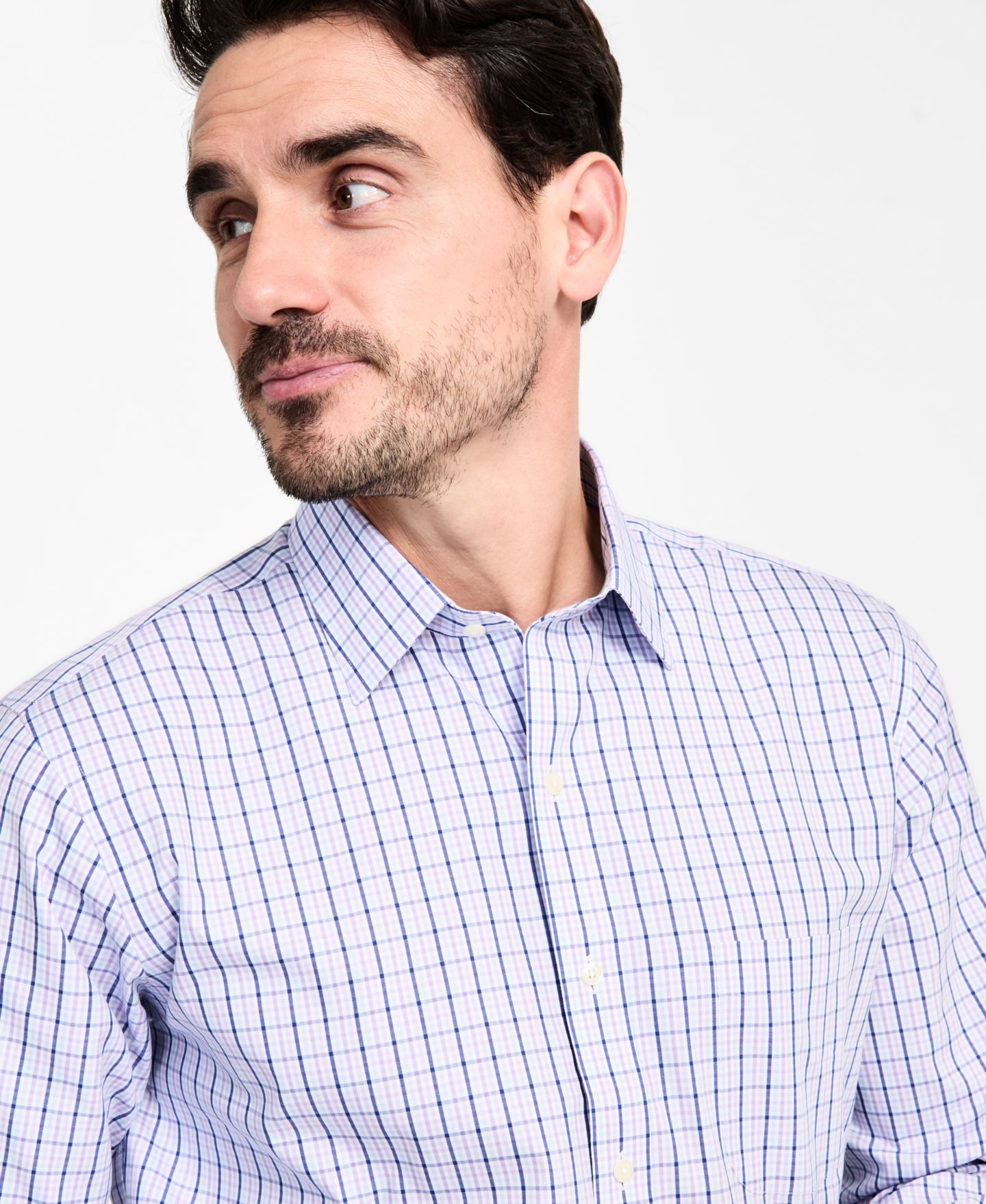 Мужская рубашка Brooks Brothers Regular-Fit Non-Iron Spread Collar Check Pinpoint Dress Shirt, цвет: Лавандовый — фото 3