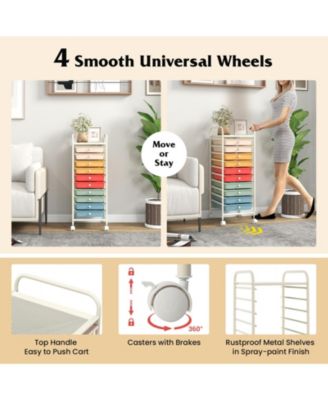 10 Drawer Rolling Storage Cart Organizer with 4 Universal Casters