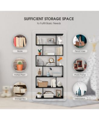 6 Tier S-Shaped Bookshelf Storage Display Bookcase Decor Z-Shelf