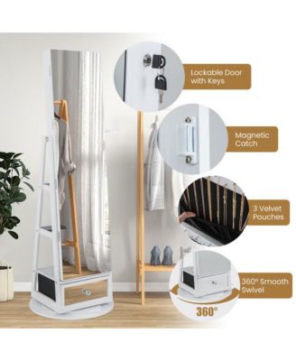 Lockable 360° Swivel Jewelry Cabinet with Full-Length Mirror LED Lights