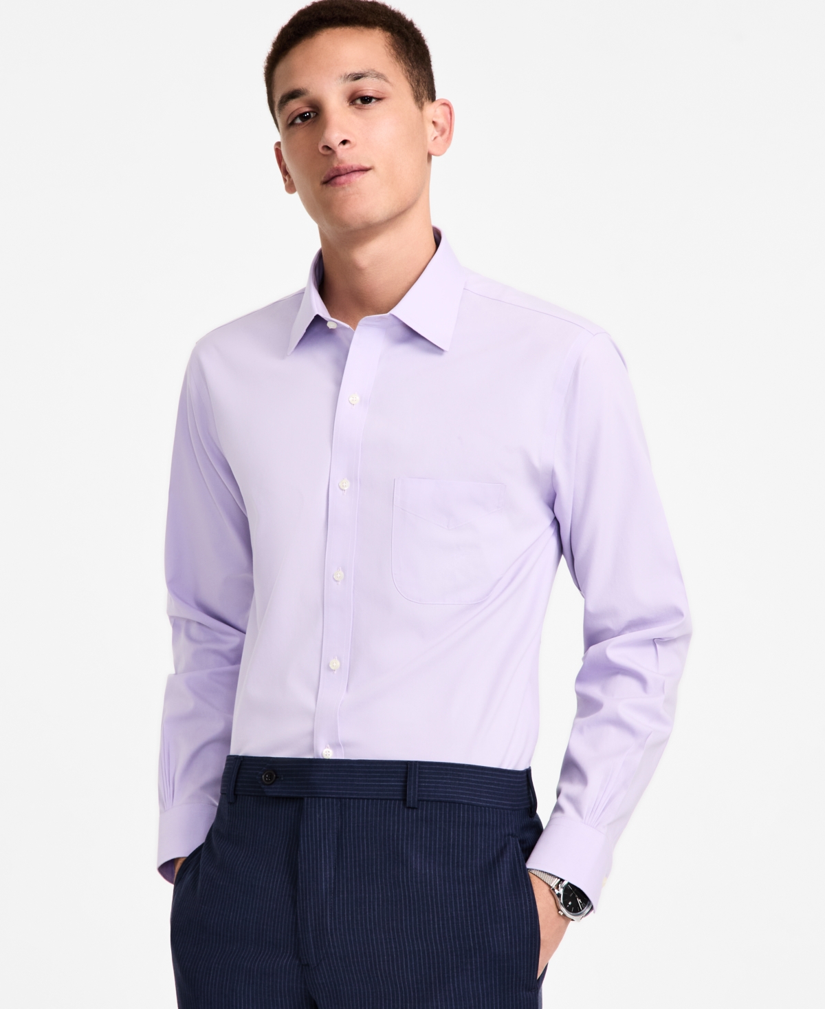 Men's Regular Fit Non-Iron Spread Collar Solid Pinpoint Dress Shirt - Lavender