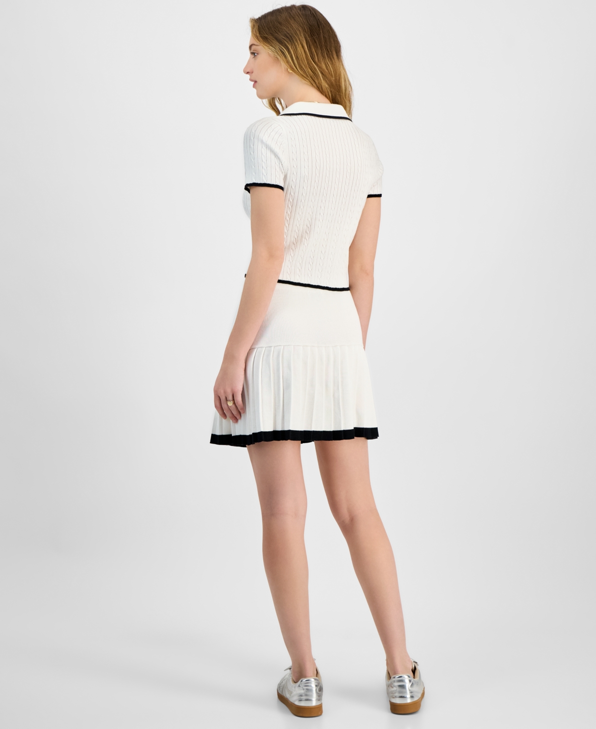 Freshman Juniors' Pleated Pull-on Sweater Skirt In White