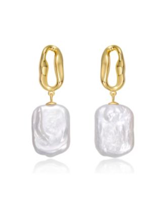 Sterling Silver 14K Gold Plated with Baroque Freshwater Pearl Drop Earrings