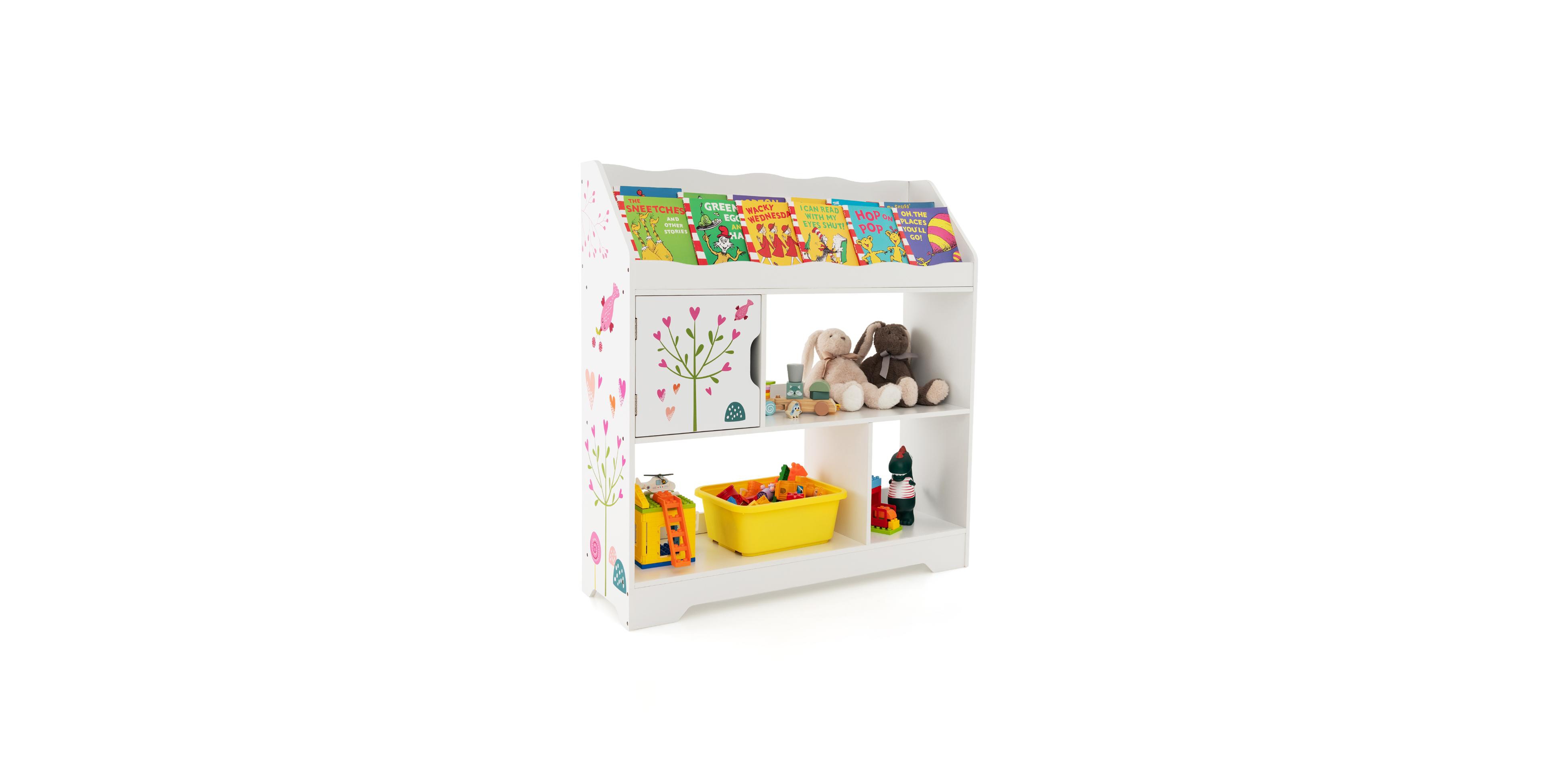 Gouun Kids Toy Storage Organizer with Book Shelf and Storage Cabinet