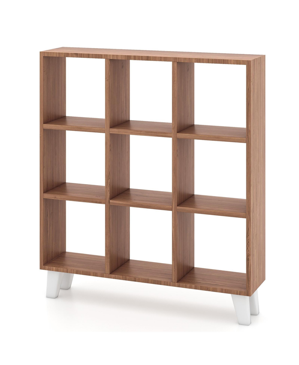 9-Cube Bookcase with 6 Removable Shelves and Raised Support Feet - Brown
