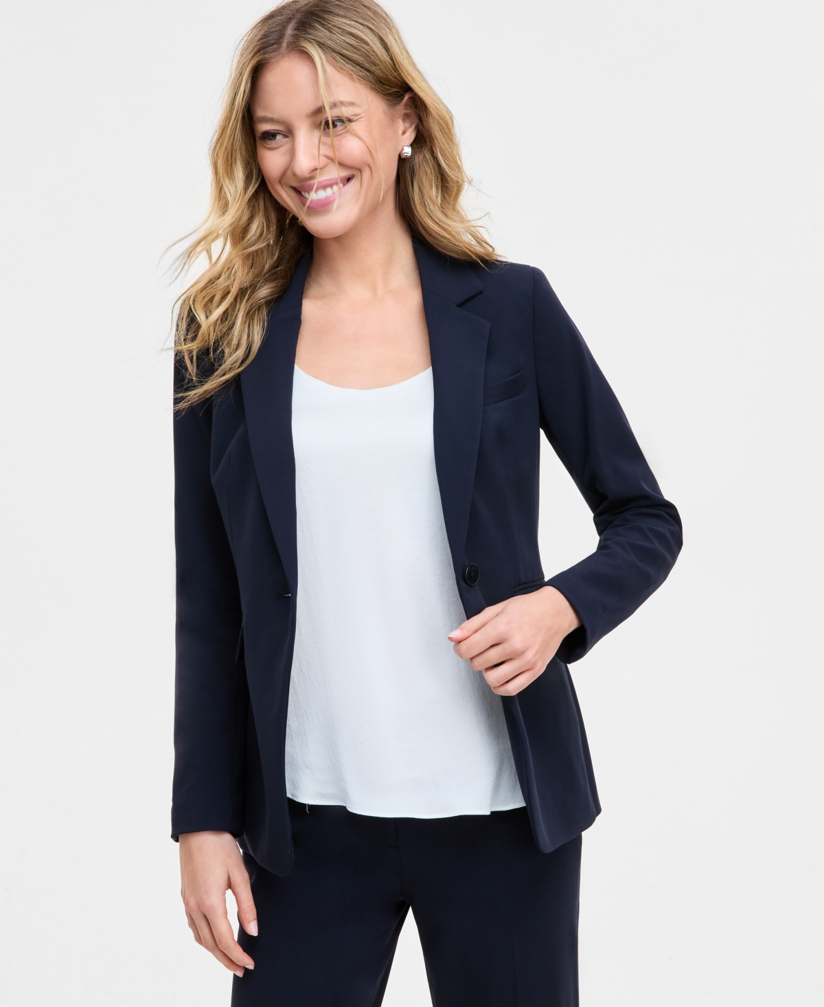 Bar Iii Women's One-button Notch-collar Blazer, Created For Macy's In Bar Navy