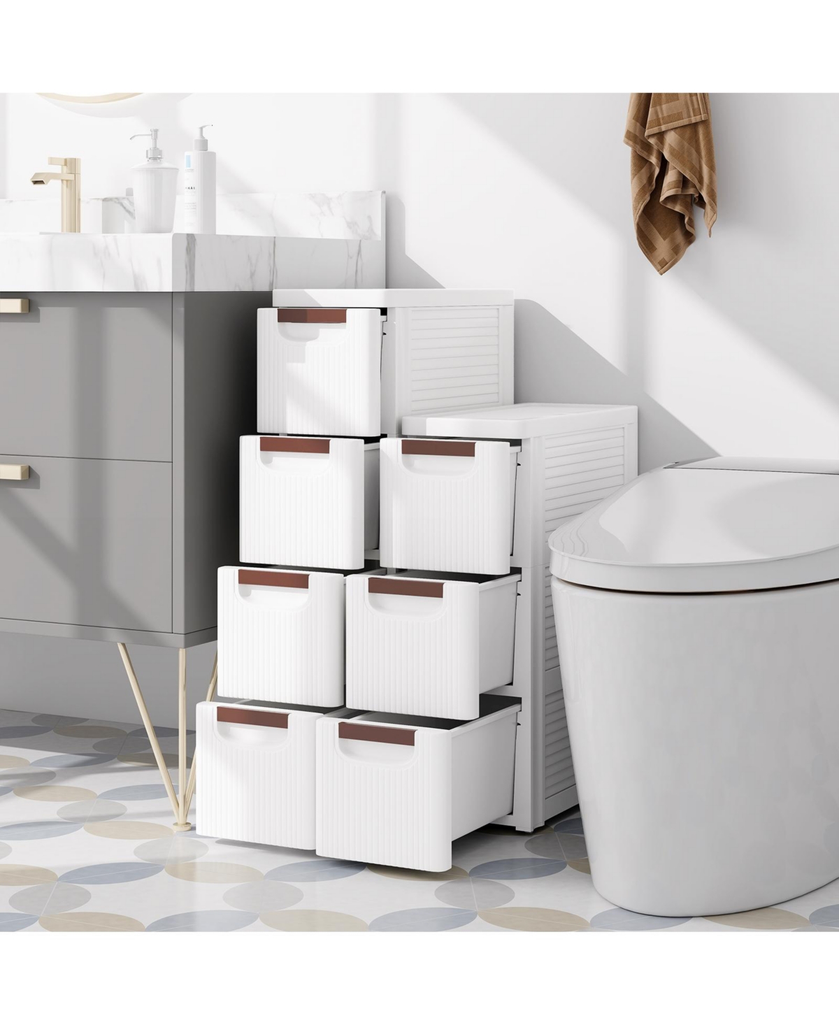 Gouun 3-Drawer Rolling Organizer Unit Narrow Storage Cabinet with Built-In Wheels for Space