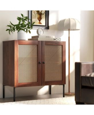 Kitchen Sideboard with 2 Rattan Doors and Adjustable Shelf