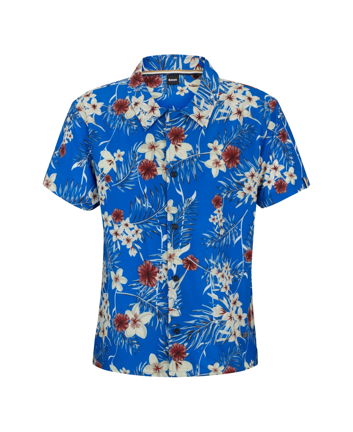 Hugo Boss Regular-fit Shirt With Seasonal Print In Open Blue