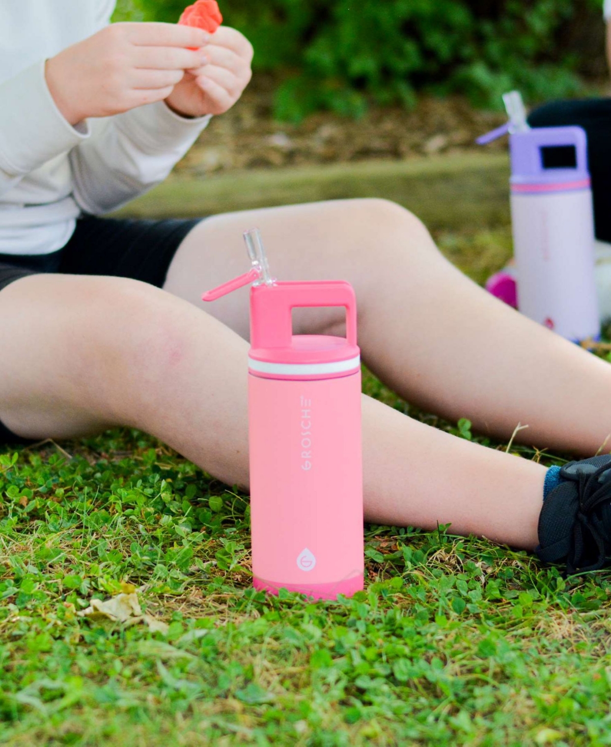 Grosche Alpine Flip 'n Sip 16 Oz. Kids Insulated Water Bottle With Straw In Flamingo Pink