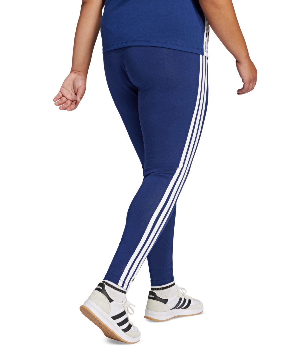 Shop Adidas Originals Plus Size Essentials 3-stripes Cotton Leggings In Dark Blue,white