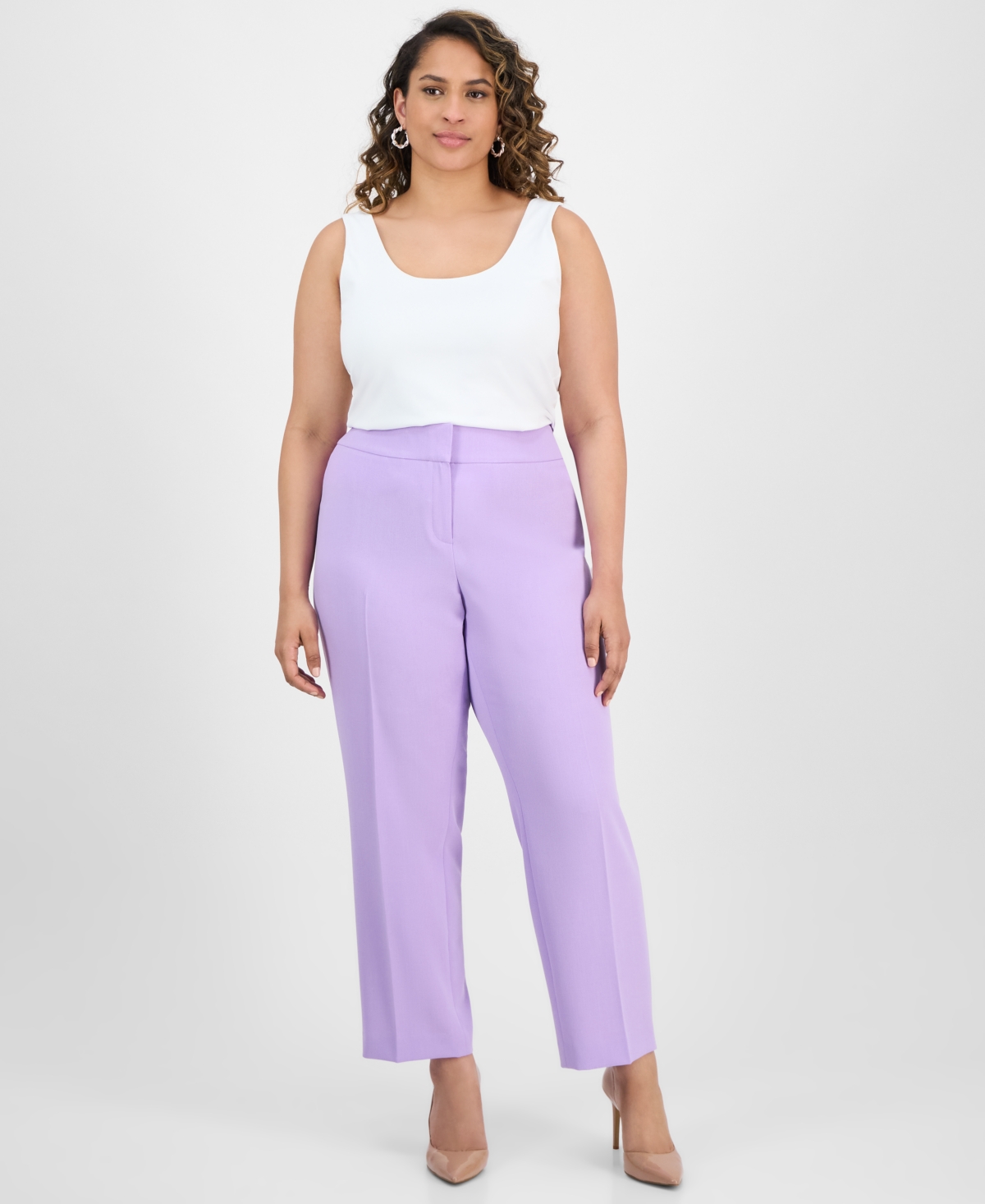 Plus Size Stretch-Crepe Straight-Fit Suit Pants - Lavender Mist