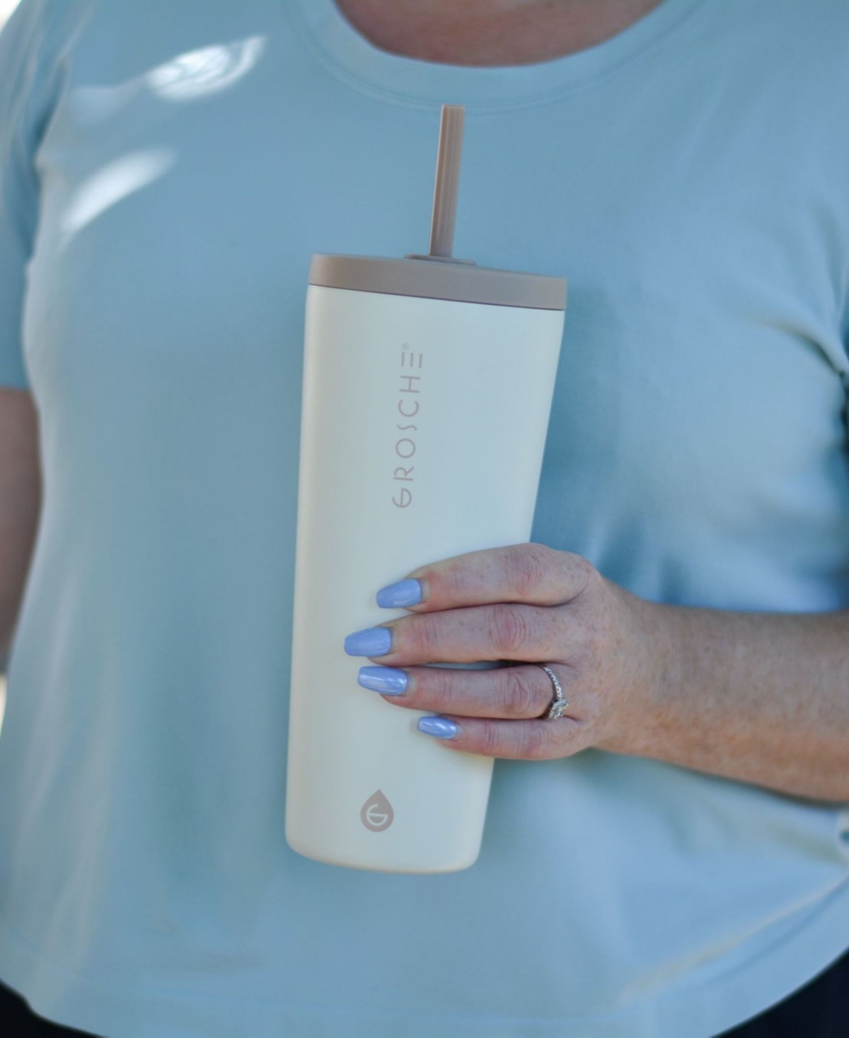 Grosche Jasper 23 oz Insulated Tumbler With Straw In Cream White
