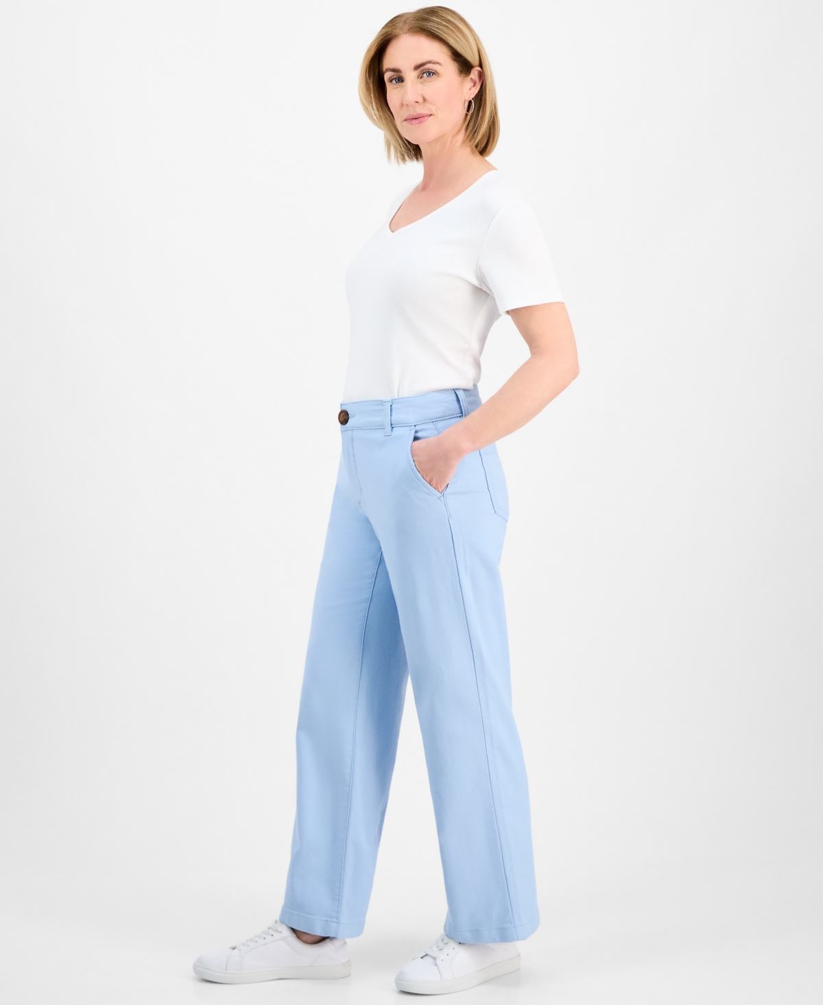 STYLE & CO PETITE MID-RISE DOBBY TWILL WIDE-LEG PANTS, EXCLUSIVELY AT MACY'S 