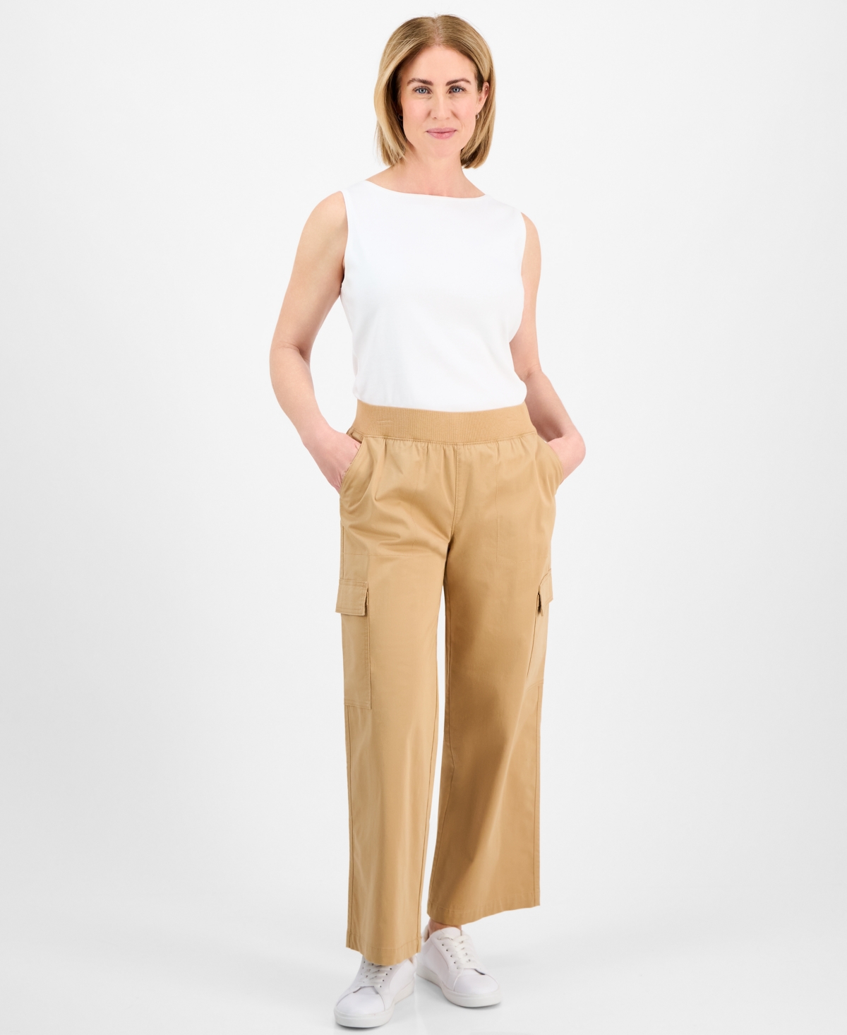 Petite Wide-Leg Pull-On Cargo Pants, Exclusively at Macy's - Industrial Blue