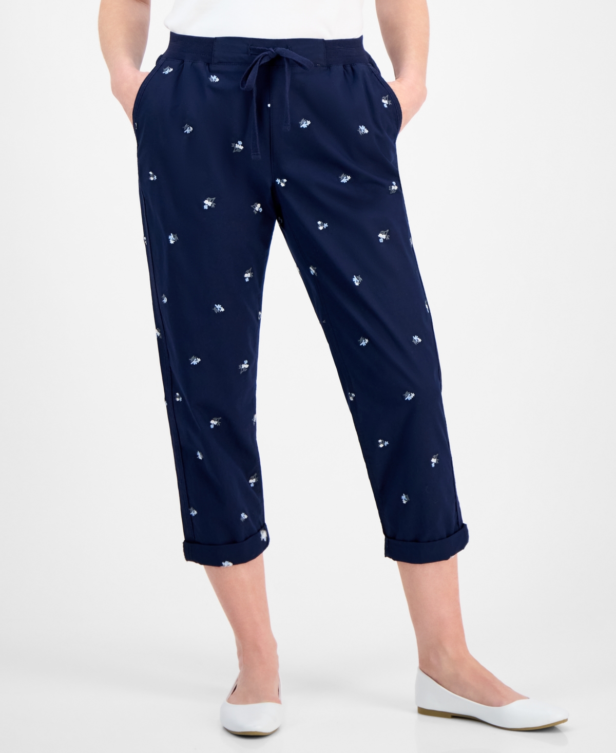Style & Co Petite Pull-on Cuffed Twill Ankle Pants, Created For Macy's In Paige Emb