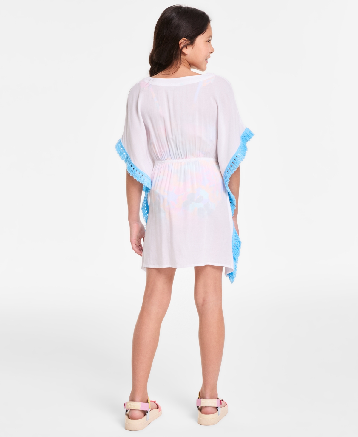 Breaking Waves Big Girls Fringe Kimono Cover-up In White