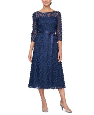 Women's 3-D-Flower A-Line Midi Dress