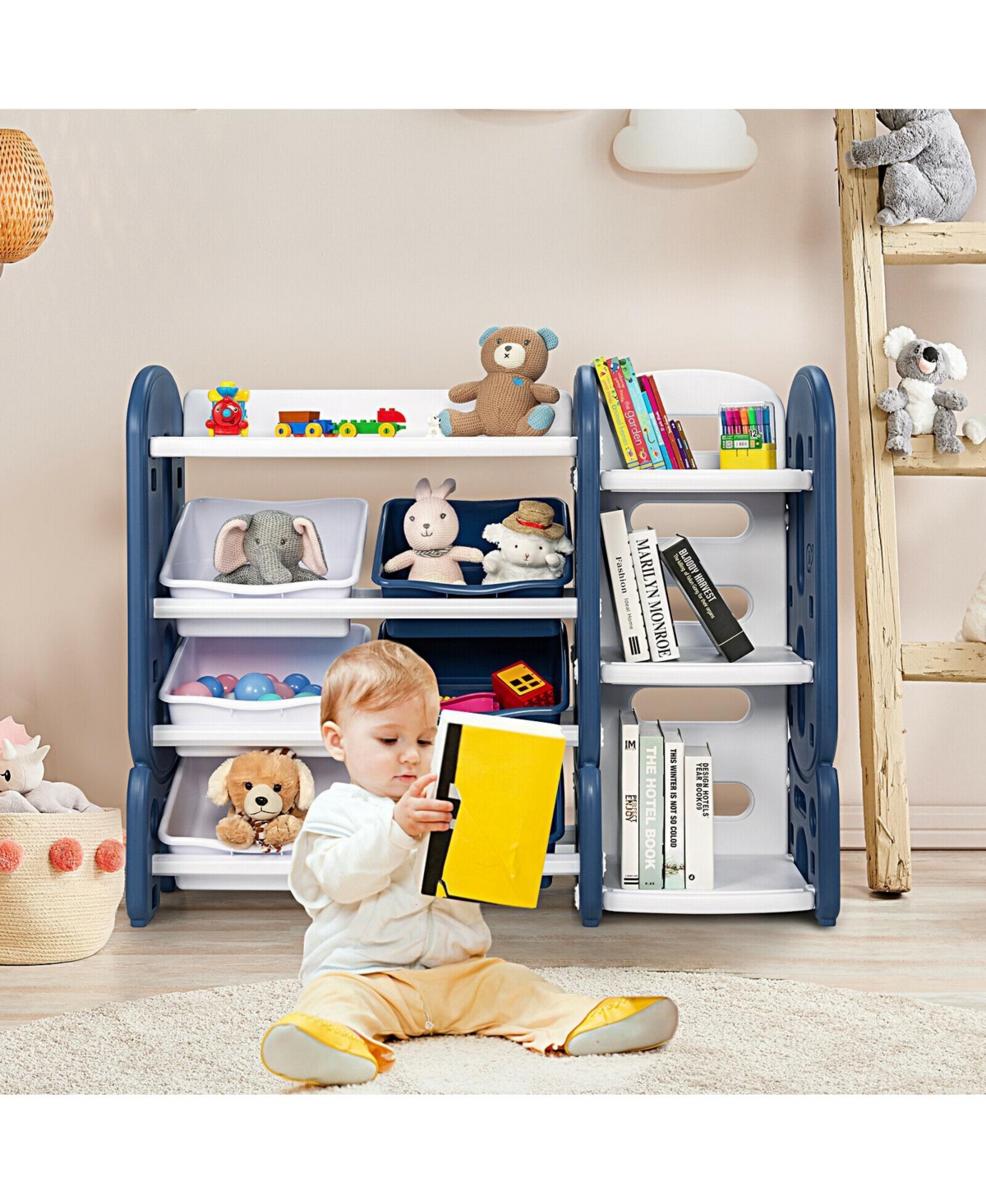 Kids Toy Storage Organizer with Bins and Multi-Layer Shelf for Bedroom Playroom