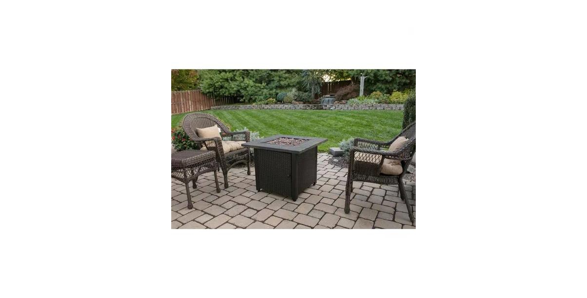 Slickblue 30-inch OutdoorLp Propane Gas Fire Pit with Lava Rocks and Cover - Bronze