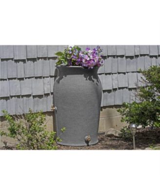 50-Gallon Plastic Urn Rain Barrel with Planter Top for Garden Watering and Conservation