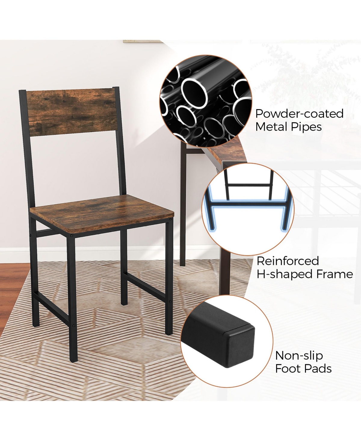 Gymax Set of 4 Dining Chairs w/Metal Legs Slanted Back Wide Seat for Living Room - Brown+black