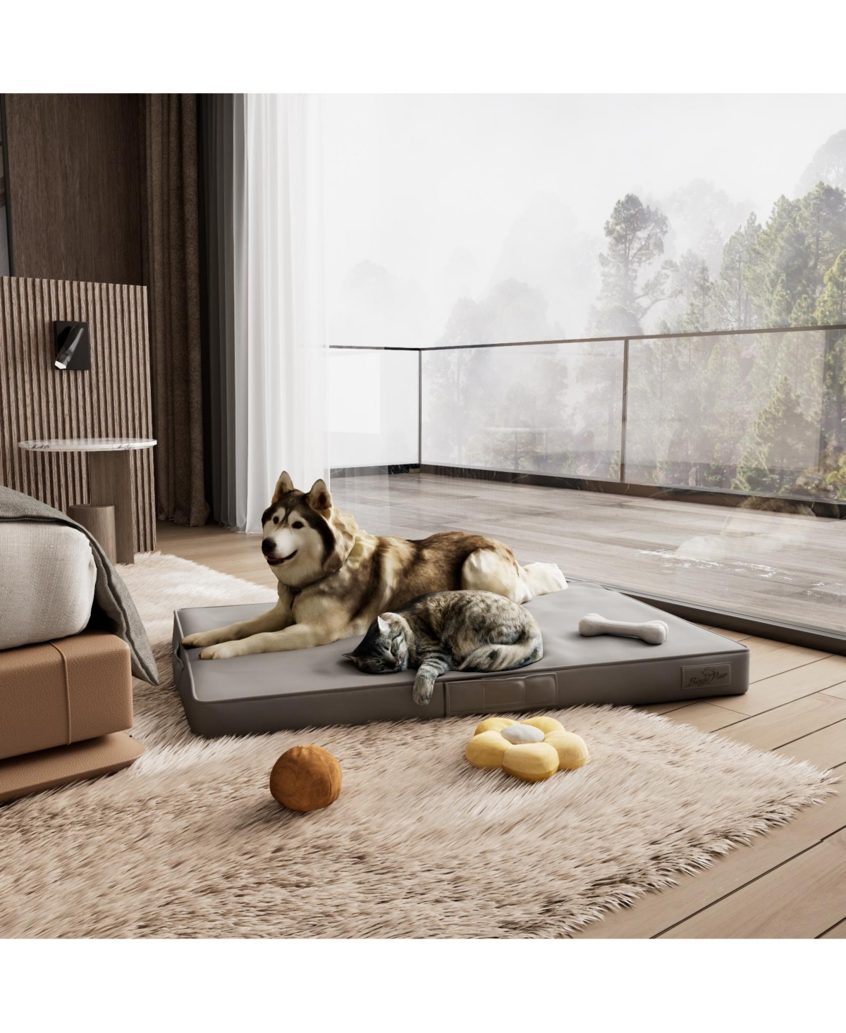 Bingopaw Shape Microfiber Leather Padded Dog Pillow Bed 3D Fabric for Medium to Large Pets