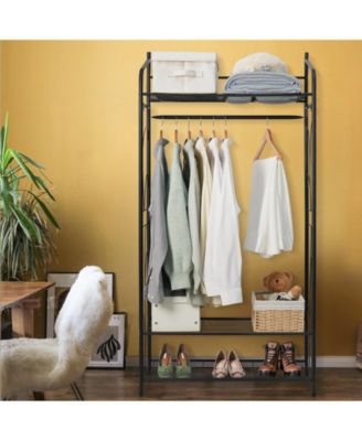 Metal Clothes Rack: Garment Hanging Storage Shelf Shoes Stand for Bedroom Living Room