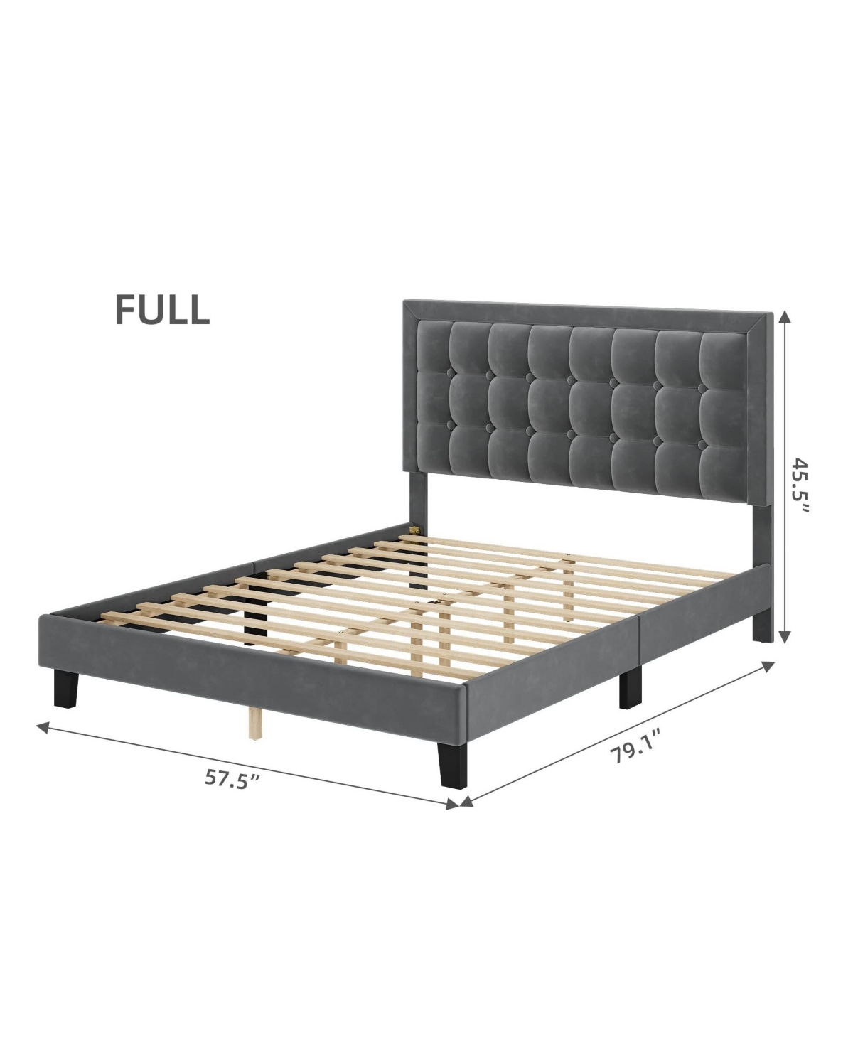 gaomon Platform Bed Frame with Upholstered Button Tufted Headboard, Metal Foundation with Wood Slats Support No Box Spring Needed for Bedroom - Dark g