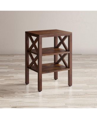 Global Archive Solid Wood Rustic Modern X-Side Accent Table with Two Shelves