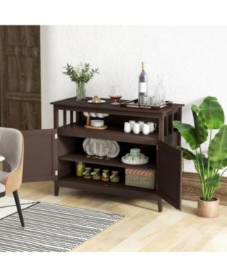 Kitchen Sideboard Cabinet – Wood Buffet with Hidden & Open Storage for Versatile Dining Room Organization