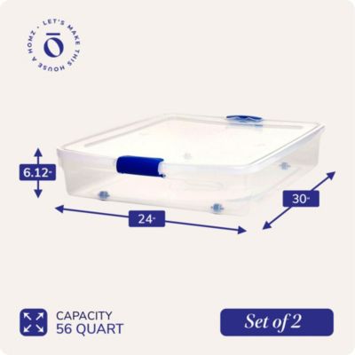 56 Quart 2 Pack Underbed Secure Latching Clear Plastic Storage Container