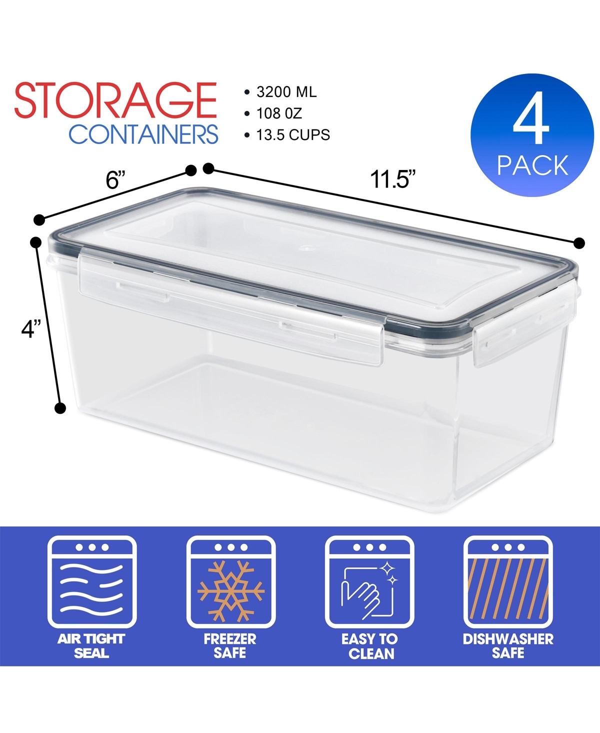 Sorbus 4 Pack (108oz/13.5cups) Airtight Food Storage Containers with Lids