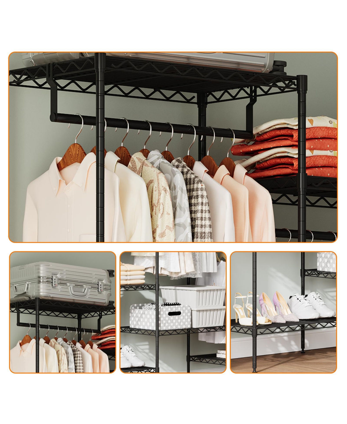 gaomon CuisinSmart Clothing Racks for Hanging Clothes, Metal Clothes Hanging Rack with 8 Adjustable Shelves & 4 Hanging Rods, Freestanding Wardrobe Cl